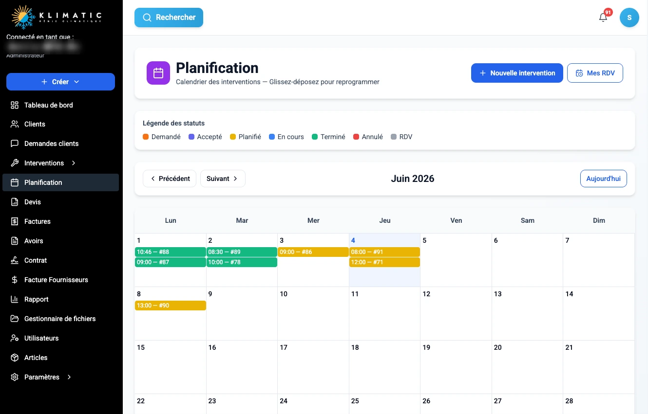 Klimatic, Scheduling, screenshot of the HVAC management SaaS app built by FreshMarkom